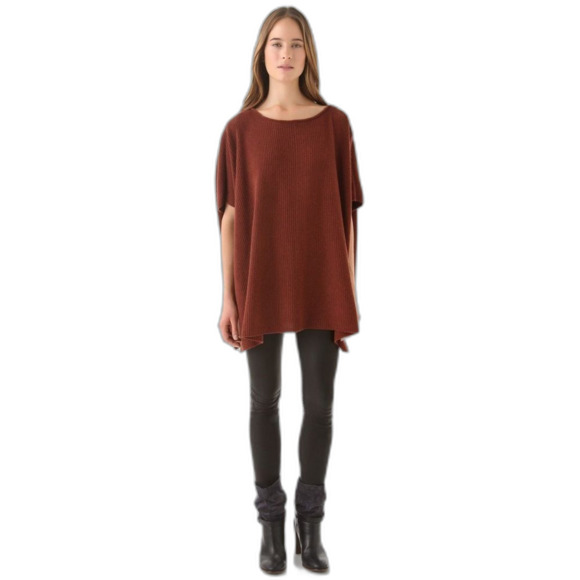 Vince Ribbed Cashmere Blend Poncho in Henna - Picture 2 of 15